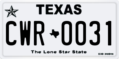 TX license plate CWR0031