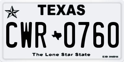 TX license plate CWR0760