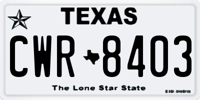 TX license plate CWR8403