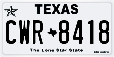 TX license plate CWR8418