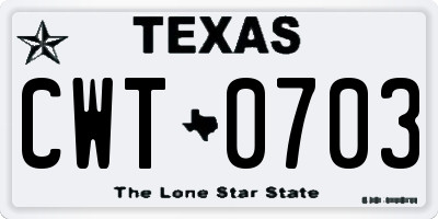 TX license plate CWT0703