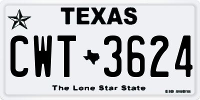 TX license plate CWT3624