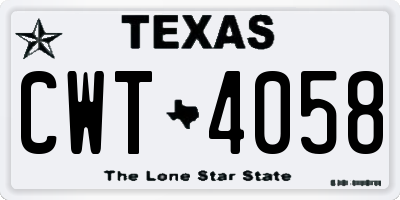 TX license plate CWT4058