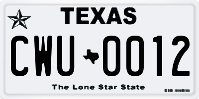 TX license plate CWU0012