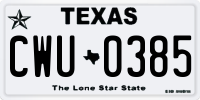 TX license plate CWU0385