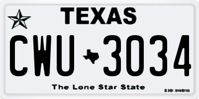 TX license plate CWU3034