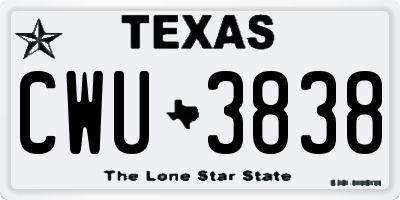 TX license plate CWU3838