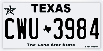 TX license plate CWU3984