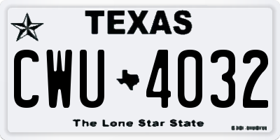 TX license plate CWU4032