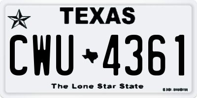 TX license plate CWU4361