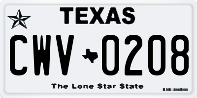 TX license plate CWV0208