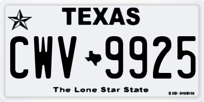 TX license plate CWV9925