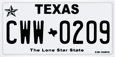 TX license plate CWW0209
