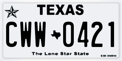 TX license plate CWW0421