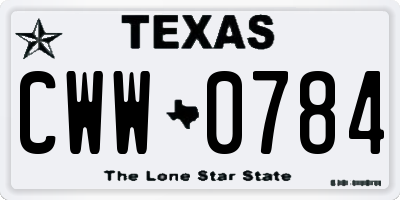 TX license plate CWW0784