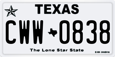 TX license plate CWW0838