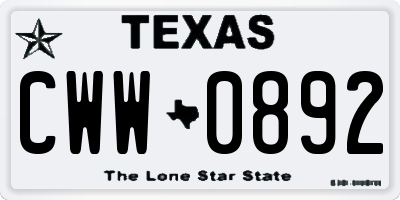 TX license plate CWW0892
