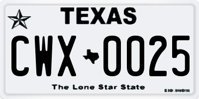 TX license plate CWX0025