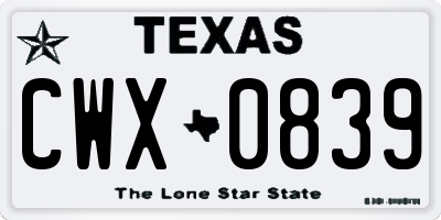 TX license plate CWX0839
