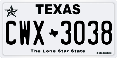 TX license plate CWX3038