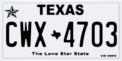 TX license plate CWX4703