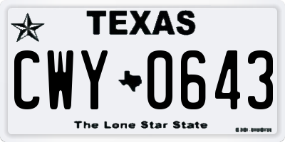 TX license plate CWY0643