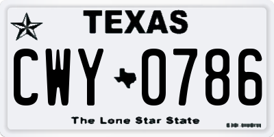 TX license plate CWY0786