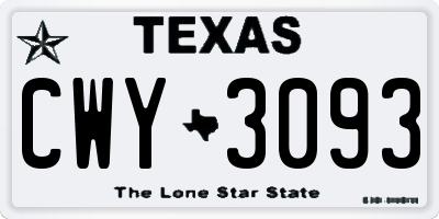 TX license plate CWY3093