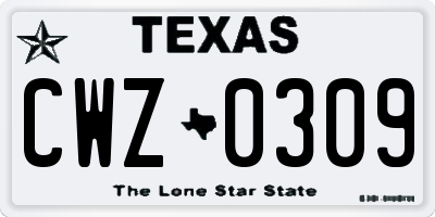 TX license plate CWZ0309
