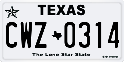TX license plate CWZ0314