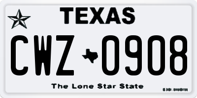 TX license plate CWZ0908