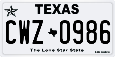 TX license plate CWZ0986