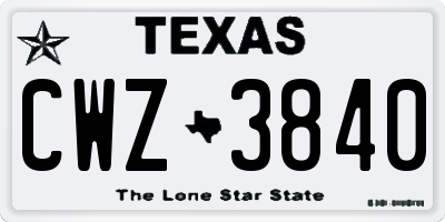 TX license plate CWZ3840