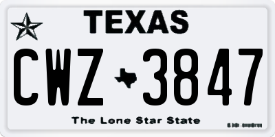 TX license plate CWZ3847