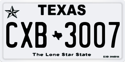 TX license plate CXB3007