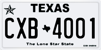 TX license plate CXB4001