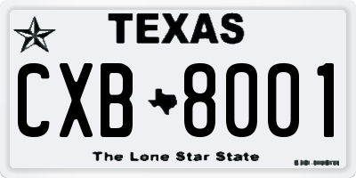 TX license plate CXB8001