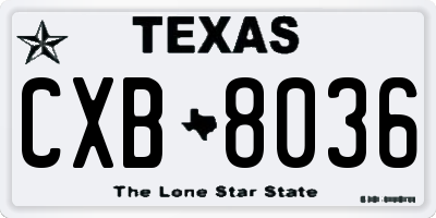 TX license plate CXB8036