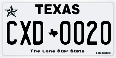 TX license plate CXD0020