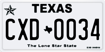 TX license plate CXD0034