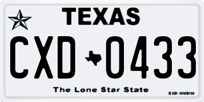 TX license plate CXD0433