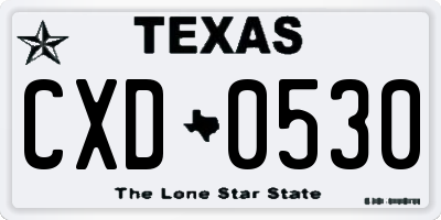 TX license plate CXD0530