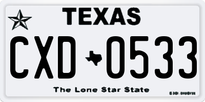 TX license plate CXD0533