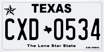 TX license plate CXD0534