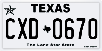 TX license plate CXD0670