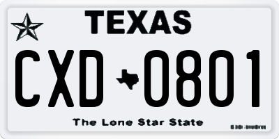 TX license plate CXD0801