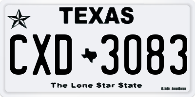 TX license plate CXD3083