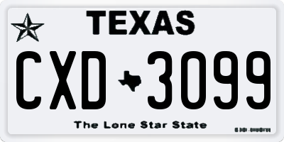 TX license plate CXD3099