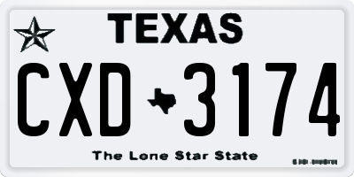 TX license plate CXD3174