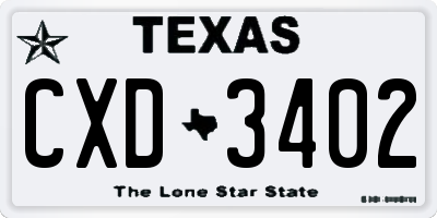 TX license plate CXD3402